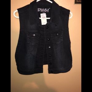 RWH Black Distressed jean vest